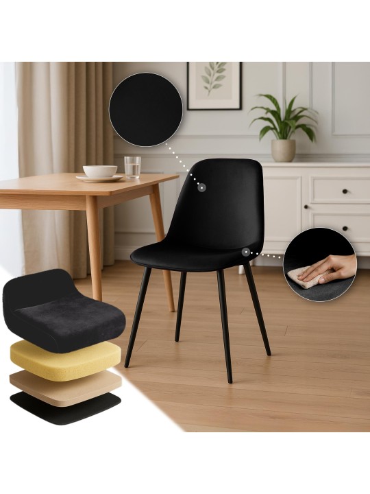 Set de 2 scaune de sufragerie din catifea Maryam, negru