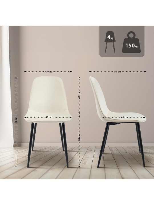 Set de 2 scaune de sufragerie din catifea Maryam, crem