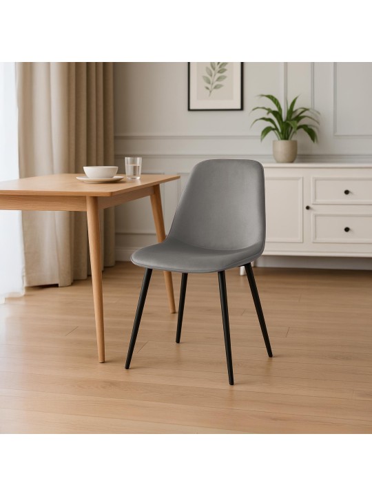 Set de 2 scaune de sufragerie din catifea Maryam, gri deschis
