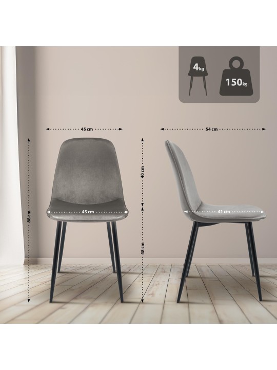 Set de 2 scaune de sufragerie din catifea Maryam, gri deschis