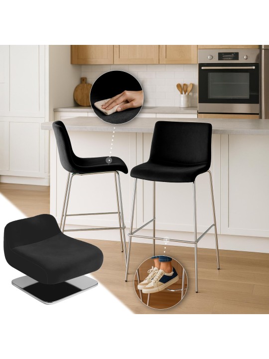 Scaun de bar Hoover catifea 4 picioare cromat, negru Scaun de bar Hoover catifea 4 picioare cromat, negru