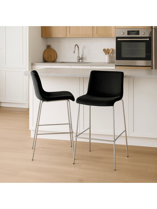 Scaun de bar Hoover catifea 4 picioare cromat, negru Scaun de bar Hoover catifea 4 picioare cromat, negru
