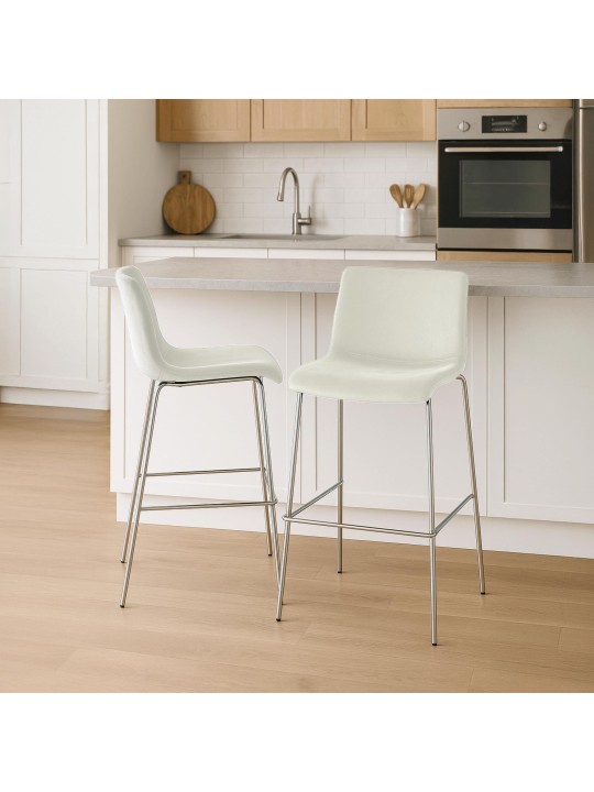 Scaun de bar Hoover catifea 4 picioare cromat, crem