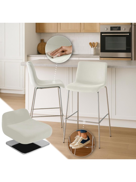 Scaun de bar Hoover catifea 4 picioare cromat, crem