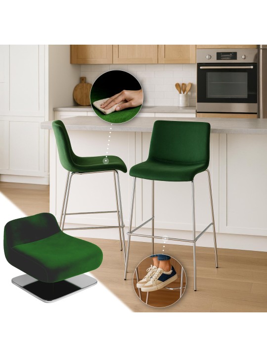 Scaun de bar Hoover catifea 4 picioare cromat, verde
