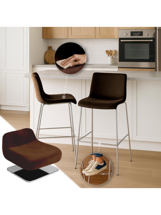 Scaun de bar Hoover catifea 4 picioare cromat, maro Scaun de bar Hoover catifea 4 picioare cromat, maro