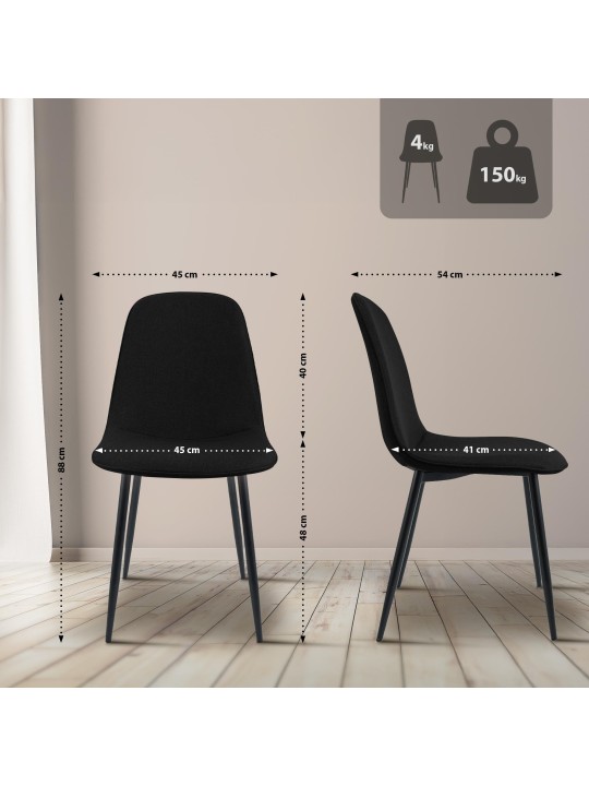 Set 2 scaune de sufragerie Maryam stofa, negru Set 2 scaune de sufragerie Maryam stofa, negru