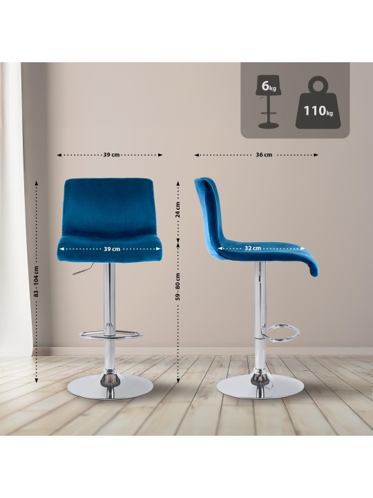 Scaun de bar Hoover catifea C, albastru Scaun de bar Hoover catifea C, albastru