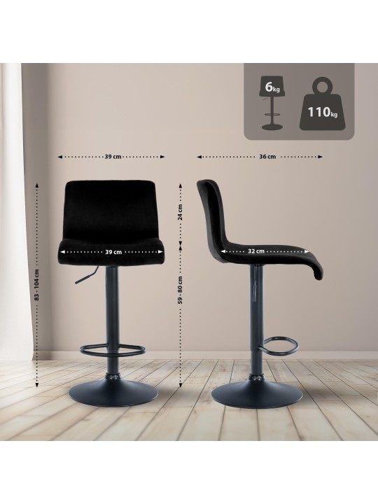 Scaun de bar Hoover catifea B, negru