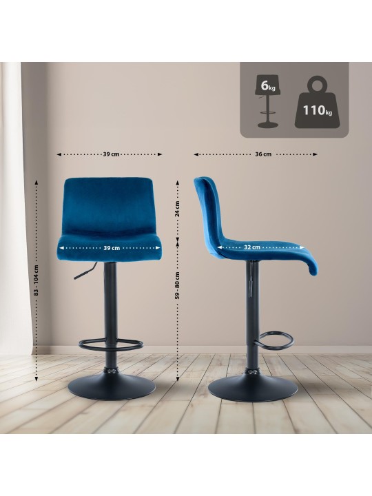 Scaun de bar Hoover catifea B, albastru Scaun de bar Hoover catifea B, albastru