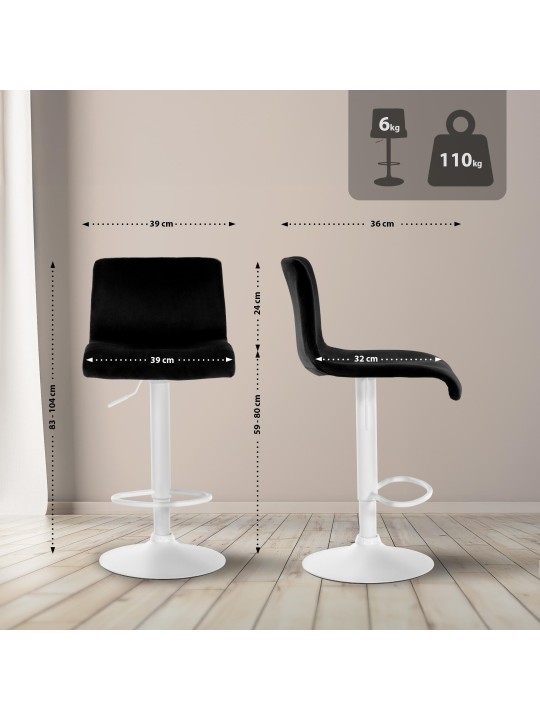 Scaun de bar Hoover catifea W, negru