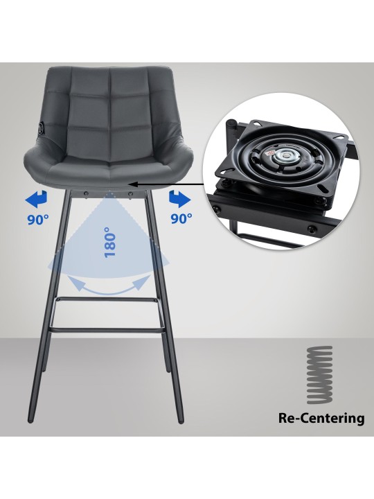Set de 4 scaune de bar pivotante Weston din piele artificială, gri