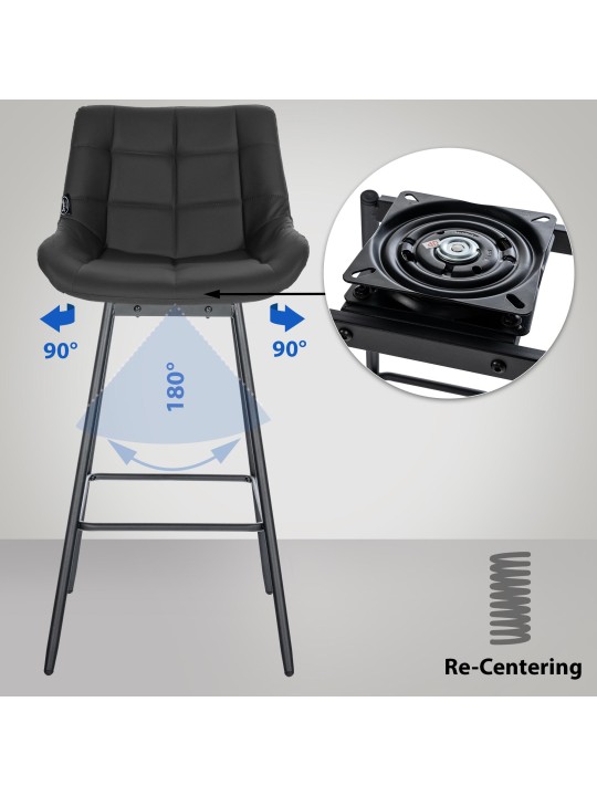 Set de 4 scaune de bar pivotante Weston din piele artificială, negru