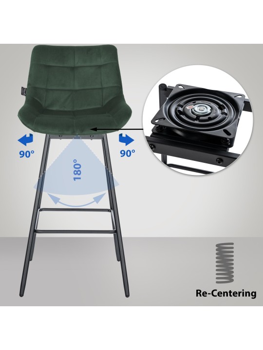 Set de 4 scaune de bar pivotante Weston din catifea, verde închis