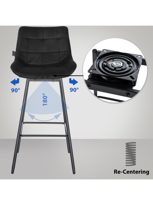 Set de 4 scaune de bar pivotante Weston din catifea, negru