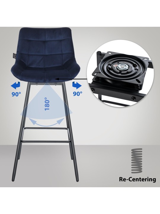 Set de 4 scaune de bar pivotante Weston din catifea, albastru