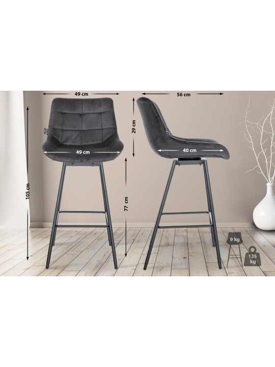 Set de 4 scaune de bar pivotante Weston din catifea, gri închis