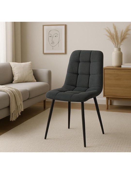 Set 2 scaune de sufragerie Antibes Cord, negru