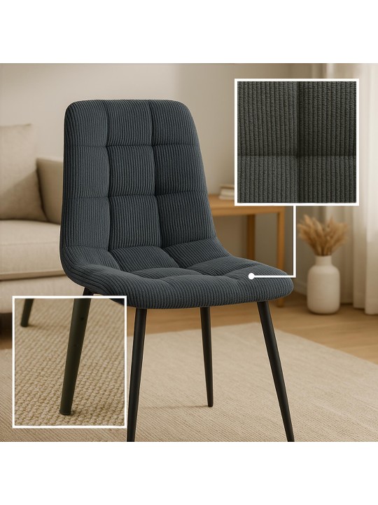 Set 2 scaune de sufragerie Antibes Cord, negru