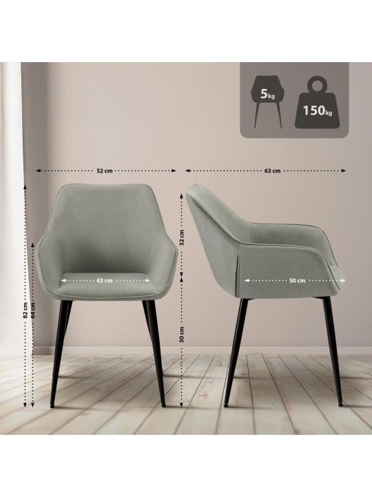 Set 2 scaune de sufragerie stofa Vessa, gri deschis