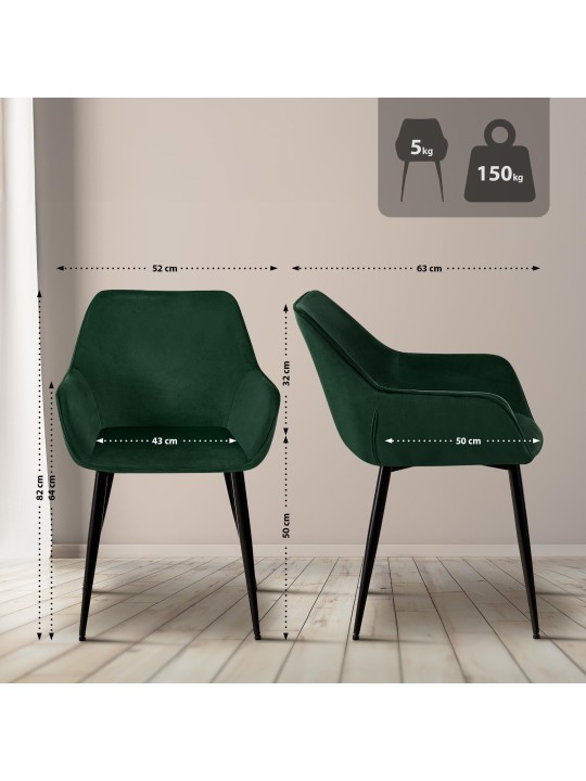 Scaun de sufragerie Luena catifea, verde