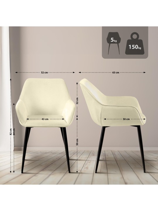Set 2 scaune de sufragerie Luena catifea, crem Set 2 scaune de sufragerie Luena catifea, crem