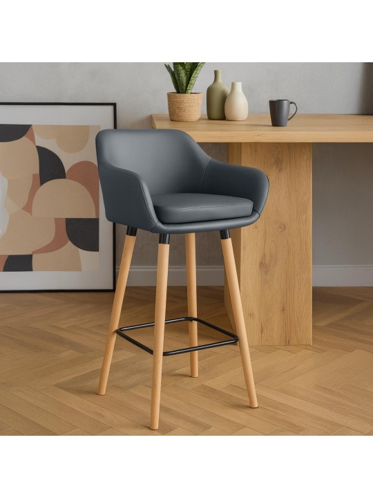 Set 2 taburete de bar Grant imitatie piele, gri