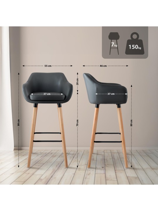 Set 2 taburete de bar Grant imitatie piele, gri