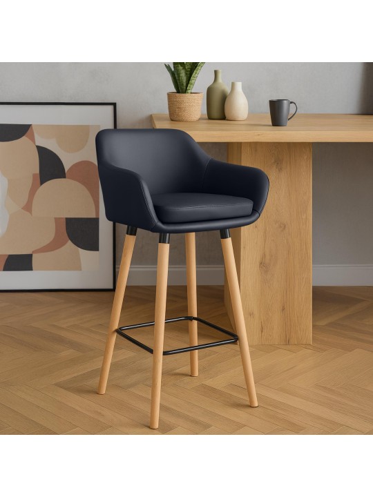 Set 2 taburete de bar Grant imitatie piele, negru