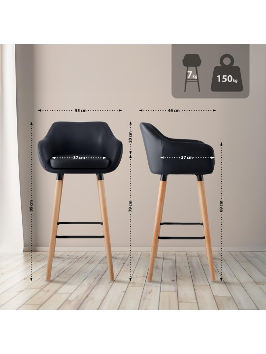 Set 2 taburete de bar Grant imitatie piele, negru