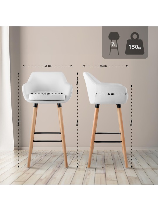 Set 2 taburete de bar Grant imitatie piele, alb