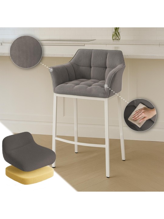 Scaun de bar Damaso W Cord cu cadru de 4 picioare, taupe