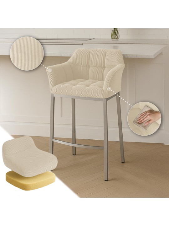 Scaun de bar Damaso E Cord cu cadru de 4 picioare, crem Scaun de bar Damaso E Cord cu cadru de 4 picioare, crem