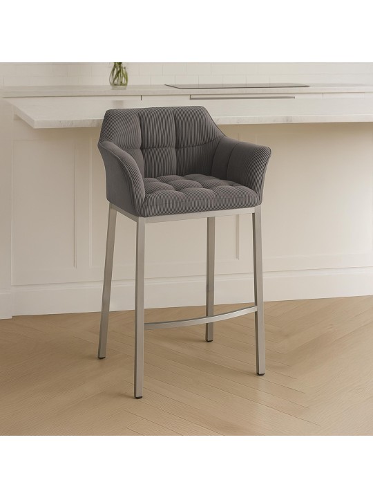 Scaun de bar Damaso E Cord cu cadru de 4 picioare, taupe Scaun de bar Damaso E Cord cu cadru de 4 picioare, taupe