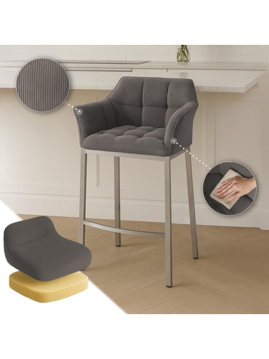 Scaun de bar Damaso E Cord cu cadru de 4 picioare, taupe Scaun de bar Damaso E Cord cu cadru de 4 picioare, taupe