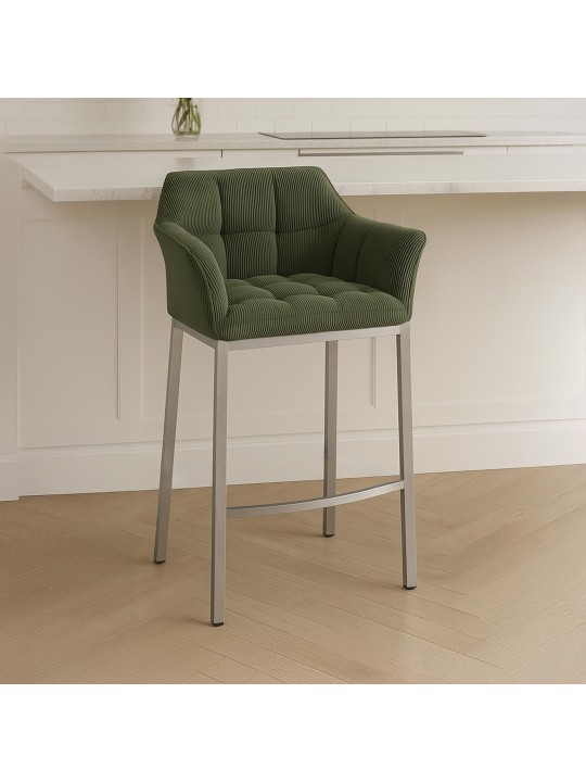 Scaun de bar Damaso E Cord cu cadru de 4 picioare, verde Scaun de bar Damaso E Cord cu cadru de 4 picioare, verde
