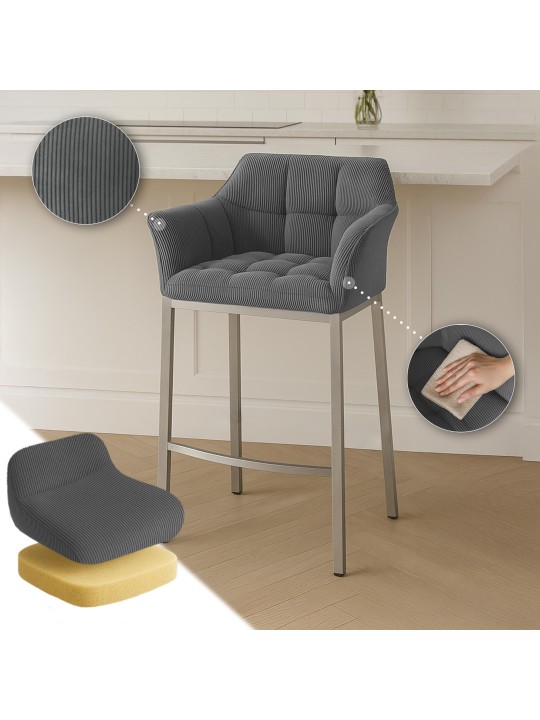 Scaun de bar Damaso E Cord cu cadru de 4 picioare, gri Scaun de bar Damaso E Cord cu cadru de 4 picioare, gri