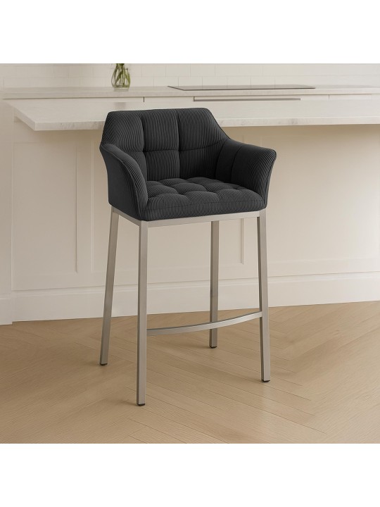 Scaun de bar Damaso E Cord cu cadru de 4 picioare, gri închis