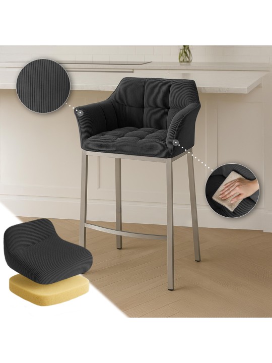 Scaun de bar Damaso E Cord cu cadru de 4 picioare, gri închis