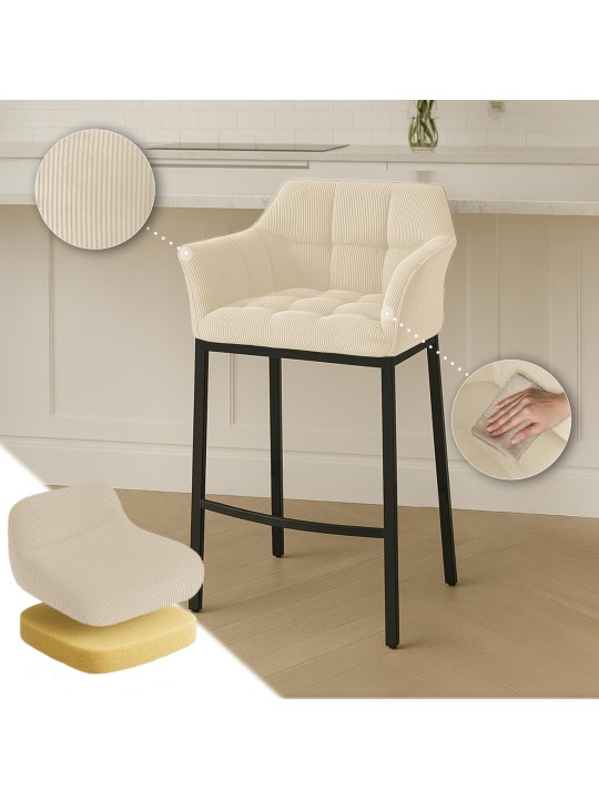 Scaun de bar Damaso B Cord cu cadru de 4 picioare, crem