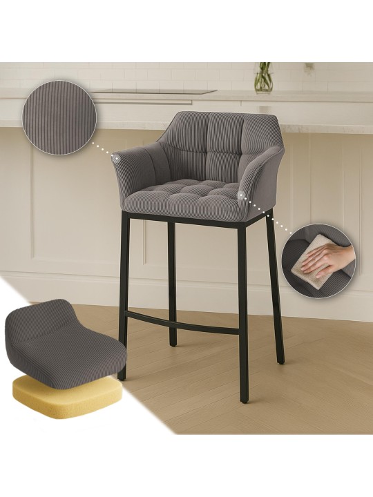 Scaun de bar Damaso B Cord cu cadru de 4 picioare, taupe