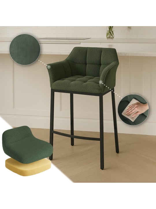 Scaun de bar Damaso B Cord cu cadru de 4 picioare, verde