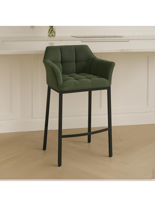 Scaun de bar Damaso B Cord cu cadru de 4 picioare, verde