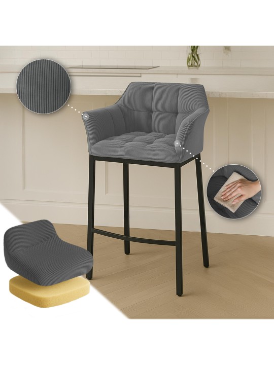 Scaun de bar Damaso B Cord cu cadru de 4 picioare, gri
