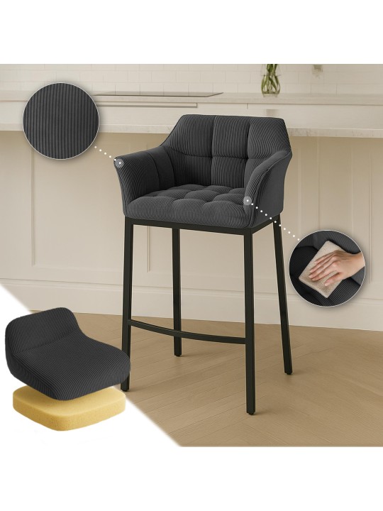 Scaun de bar Damaso B Cord cu cadru de 4 picioare, gri închis