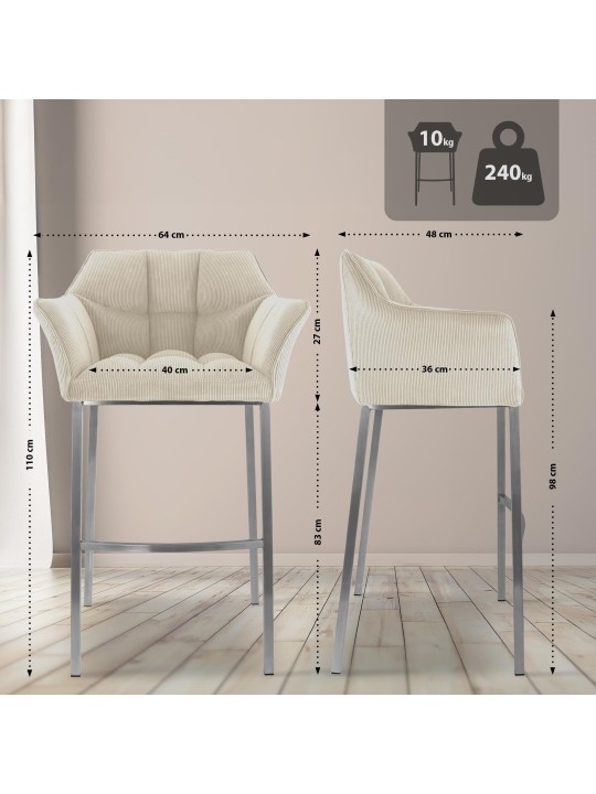 Scaun de bar Damaso E Cord cu cadru de 4 picioare, crem Scaun de bar Damaso E Cord cu cadru de 4 picioare, crem