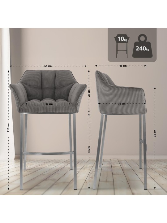 Scaun de bar Damaso E Cord cu cadru de 4 picioare, taupe Scaun de bar Damaso E Cord cu cadru de 4 picioare, taupe