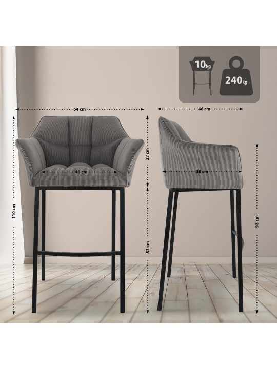 Scaun de bar Damaso B Cord cu cadru de 4 picioare, taupe