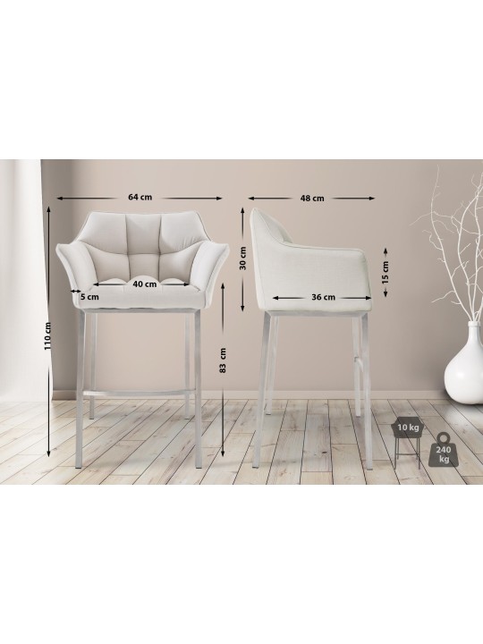 Scaun de bar Damaso E stofa cu cadru de 4 picioare, alb