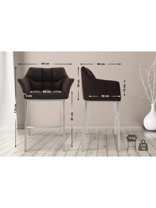 Scaun de bar Damaso E stofa cu cadru de 4 picioare, maro